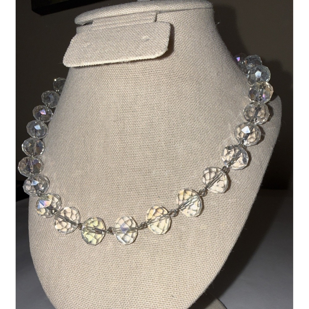 Vintage Aurora Borealis Glass Crystal Beaded Necklace Faceted AB 18-21 inches - Picture 6 of 11